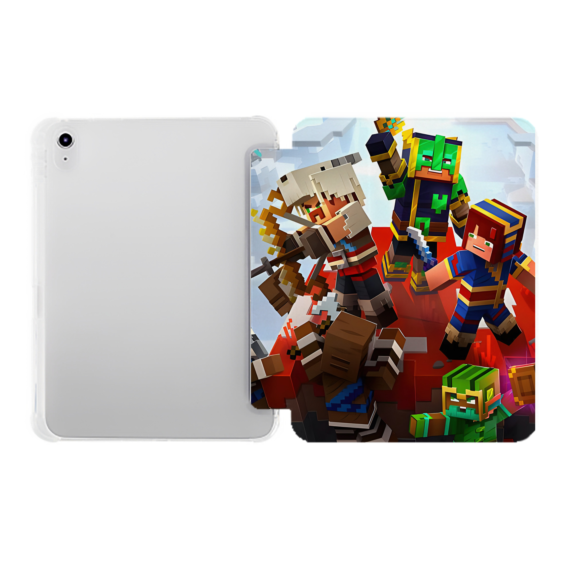 （画像用） マインクラフト ブロックの世界 Minecraft MC Block world IPad ケース ペン収納付き 三つ折りスタンド PUレザー×シリコン 対応機種9.5/10.5/10.9インチ